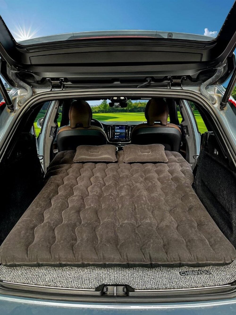 BLACK SUV Air Mattress, Inflatable SUV Mattress Bottle and Phone Holder Thickene